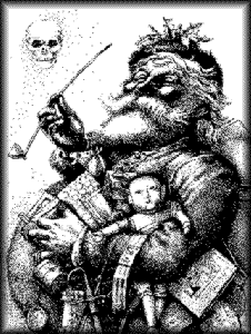 Thomas Nast's St. Nick with skull in pipe smoke graphic